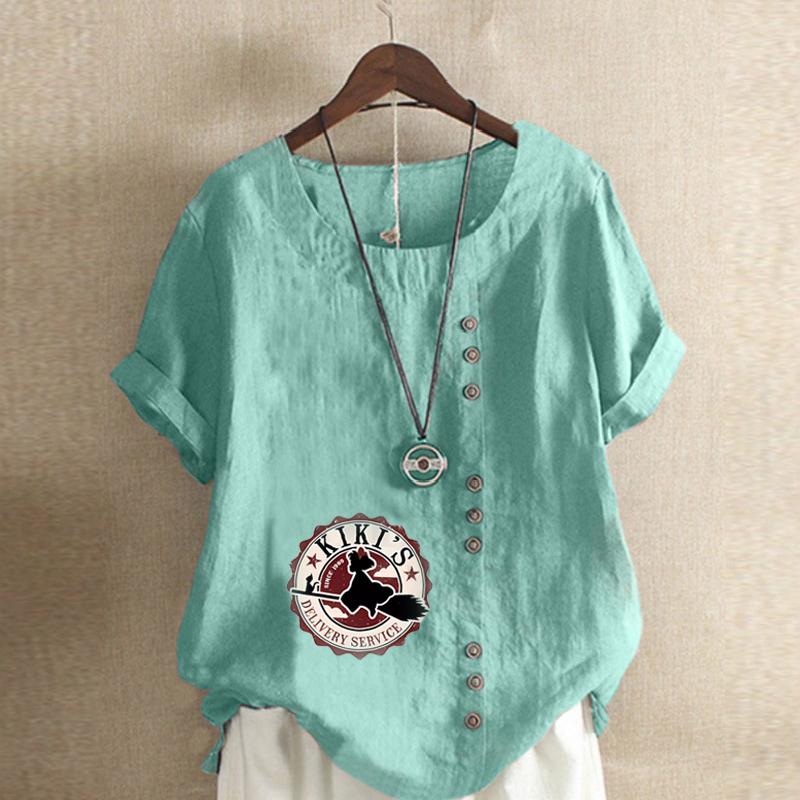 Women's Fashion Cartoon Characters Prined Short Sleeve T-shirt Loose Cotton Shirt Casual Loose Summer Blouse Tops