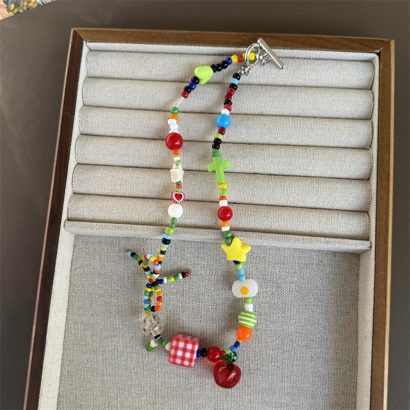 Sweet summer girl dopamine girl collarbone chain sweet cool babes love stars rainbow candy beaded necklace