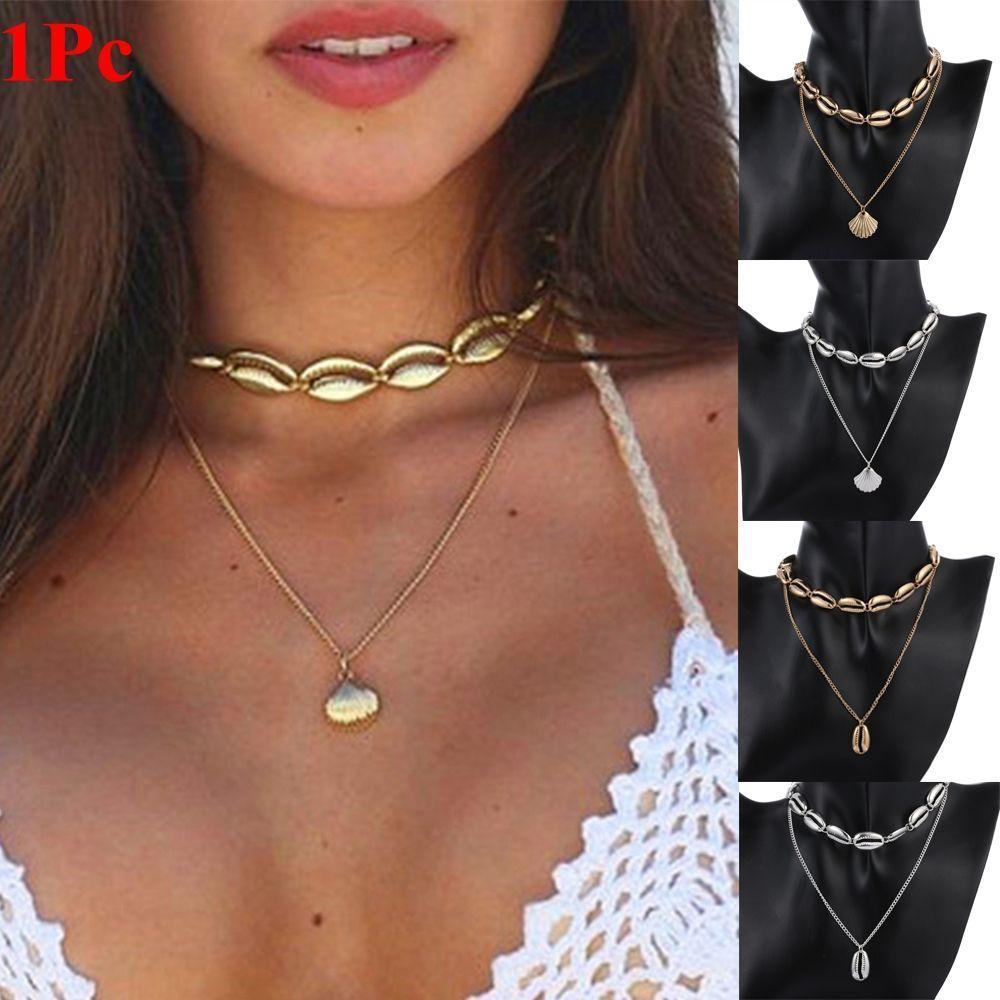Fashion Gifts Golden Multilayer Shell Necklace Beach Jewelry Cowry Seashell Pendant Bohemian