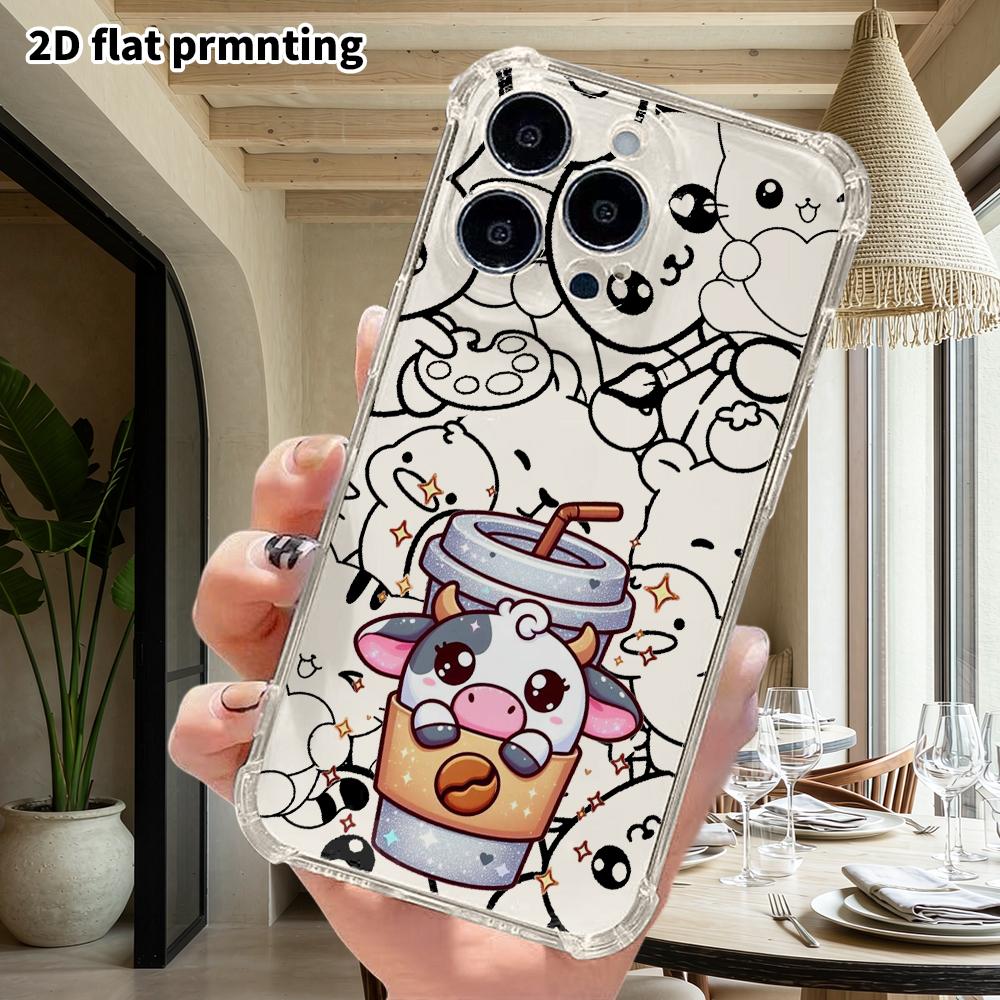 Phone case: 2D flat, fits iPhone 18 17 16 15 14 13 Pro, cute little cow with flowers, perfect Christmas and Halloween holiday gift