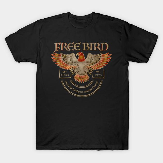 Men Black Print T-shirt Lynyrd Skynyrd Free Bird Vintage No-Cut Heat Transfer Print Cotton Tshirt