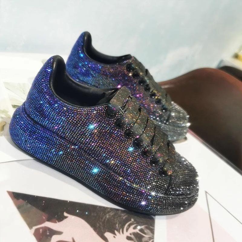 Autumn Women Platform Shoes Crystal Colo Silver Shoes for Women Shining Crystal Sneakers Trend Casual Luxury Rhinestone Shoes