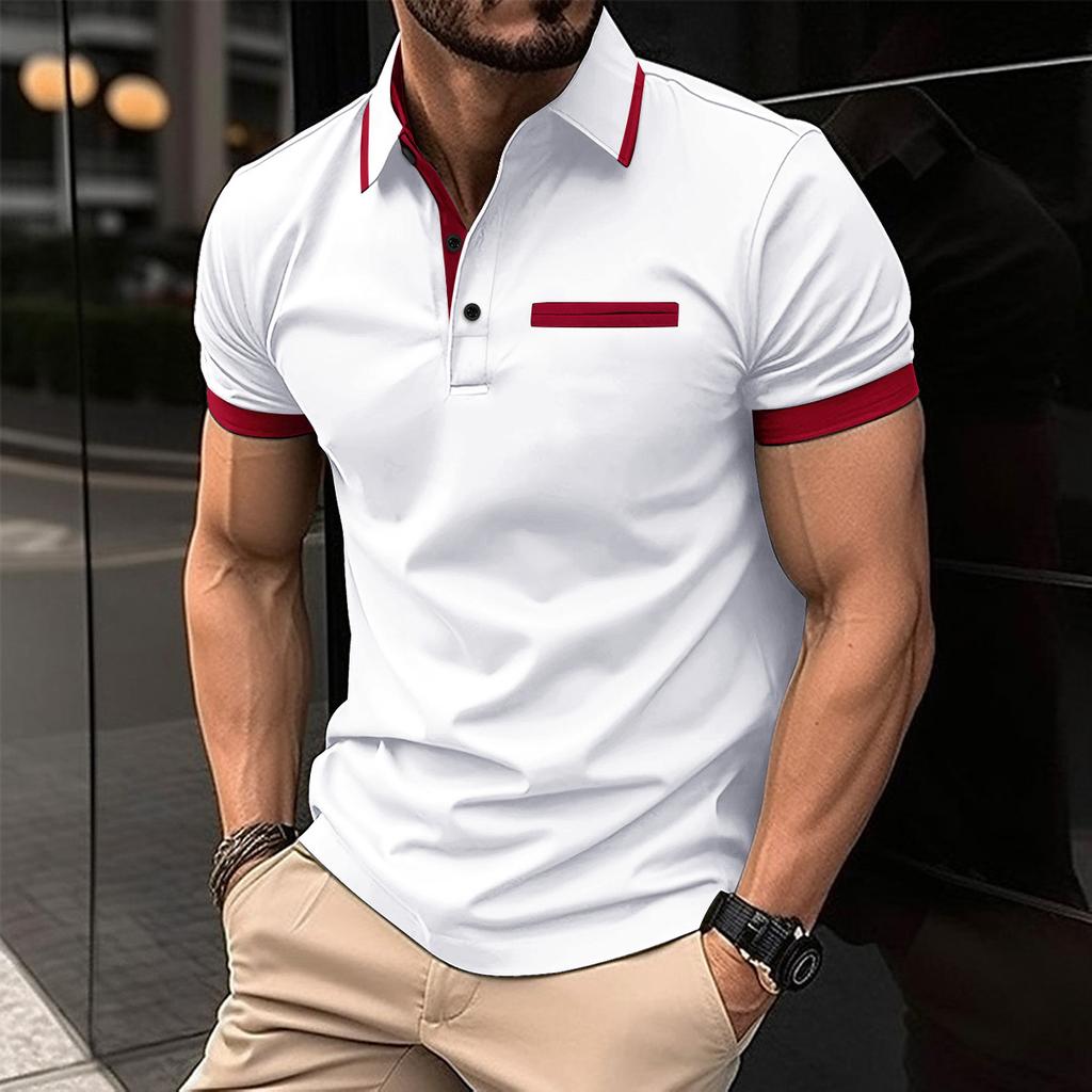 Men's Tops White Black Blue Casual Short Sleeve Fake Pocket Button Polo Shirt