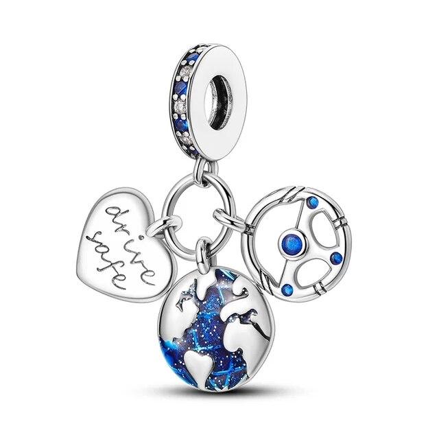 Блестящие Волшебные Глаза 100% Стерлингового Серебра 925 Ослепительно Синий Циркон Подвески Оригинальный FitNew Браслет DIY Изготовление Ювелирных Изделий PAC1002