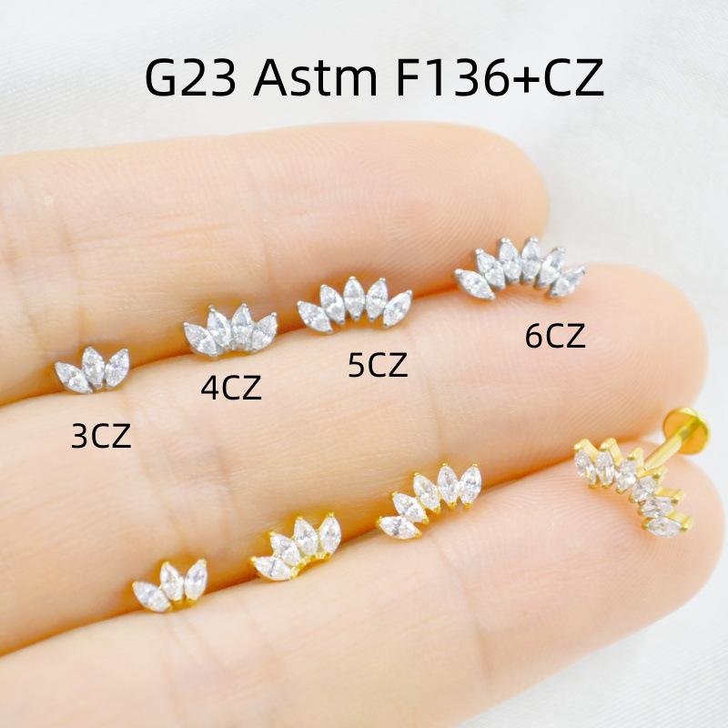 Титановый лабрет G23 с короной из циркония маркиза для пирсинга медузы, хеликса и хряща.