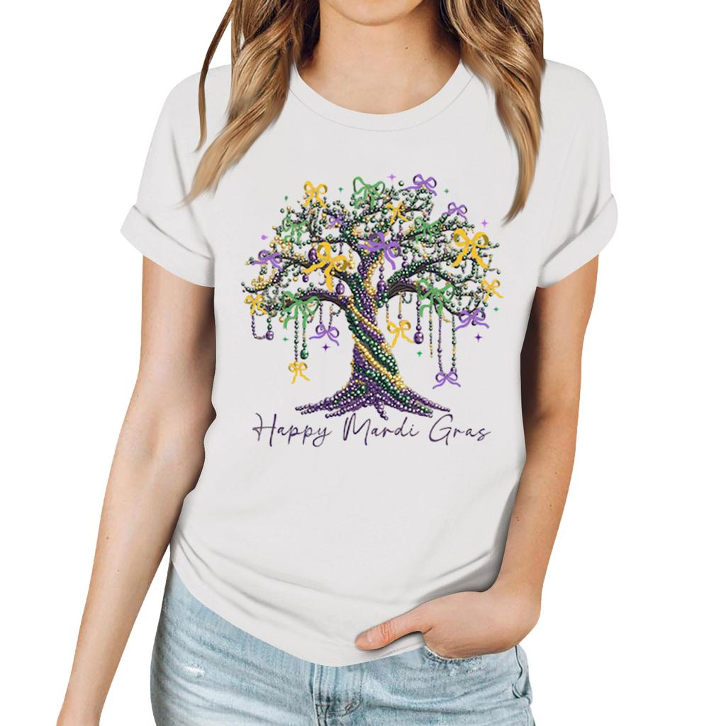 Женская повседневная футболка с карнавальным принтом, пуловер с круглым вырезом, топ с коротким рукавом