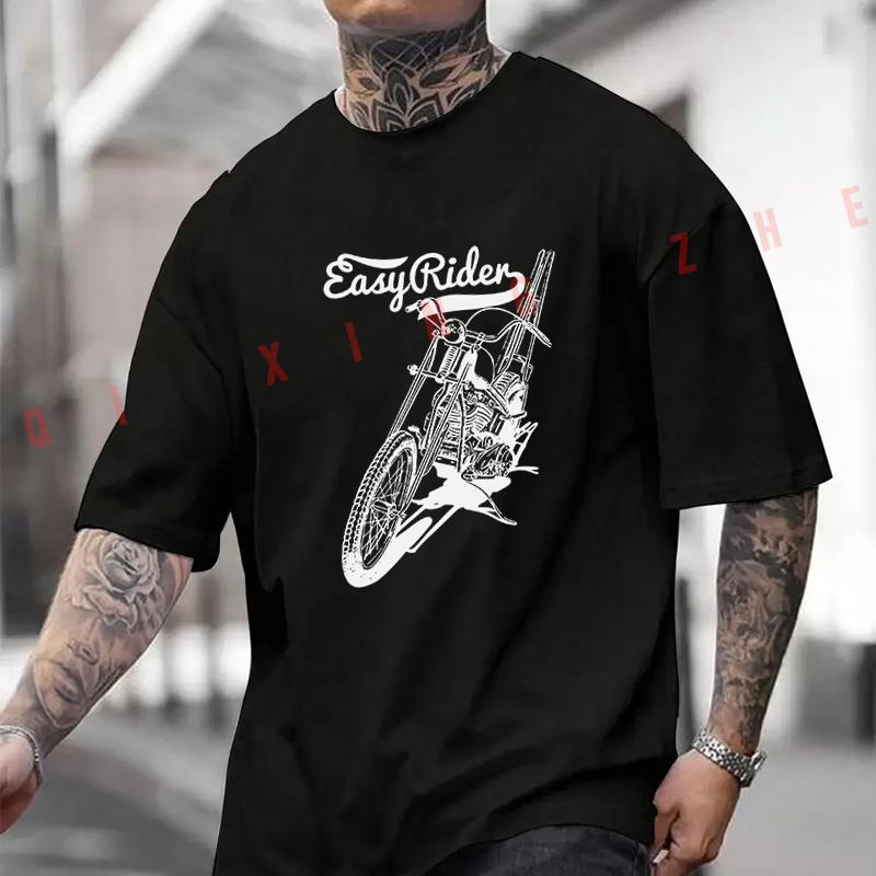 Easy Rider Motorcycle T-Shirt Moto Cotton Cute Men Clothes Plain Summer Casual Short Sleeve Round Neck T Shirts