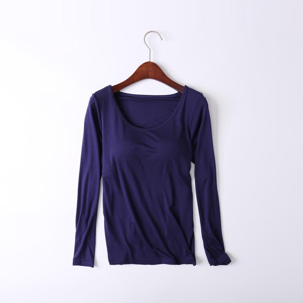 Женский однотонный топ с длинным рукавом и встроенной чашкой бюстгальтера – простой осенне-зимний стиль