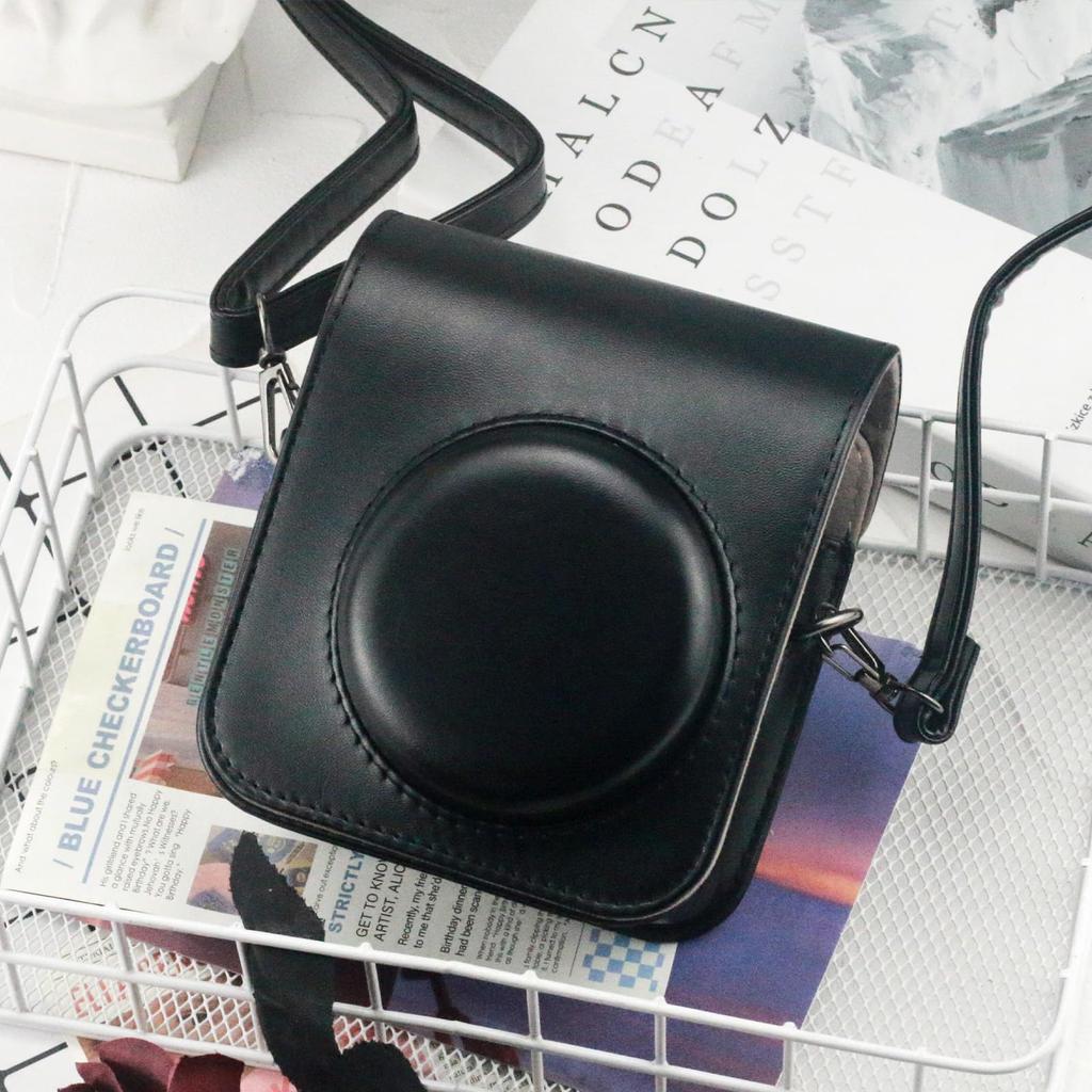 Fujifilm Instax Mini 12 Instant Camera Protective Cover, Mini 12 PU Leather Camera Case with Shoulder Strap (Black)