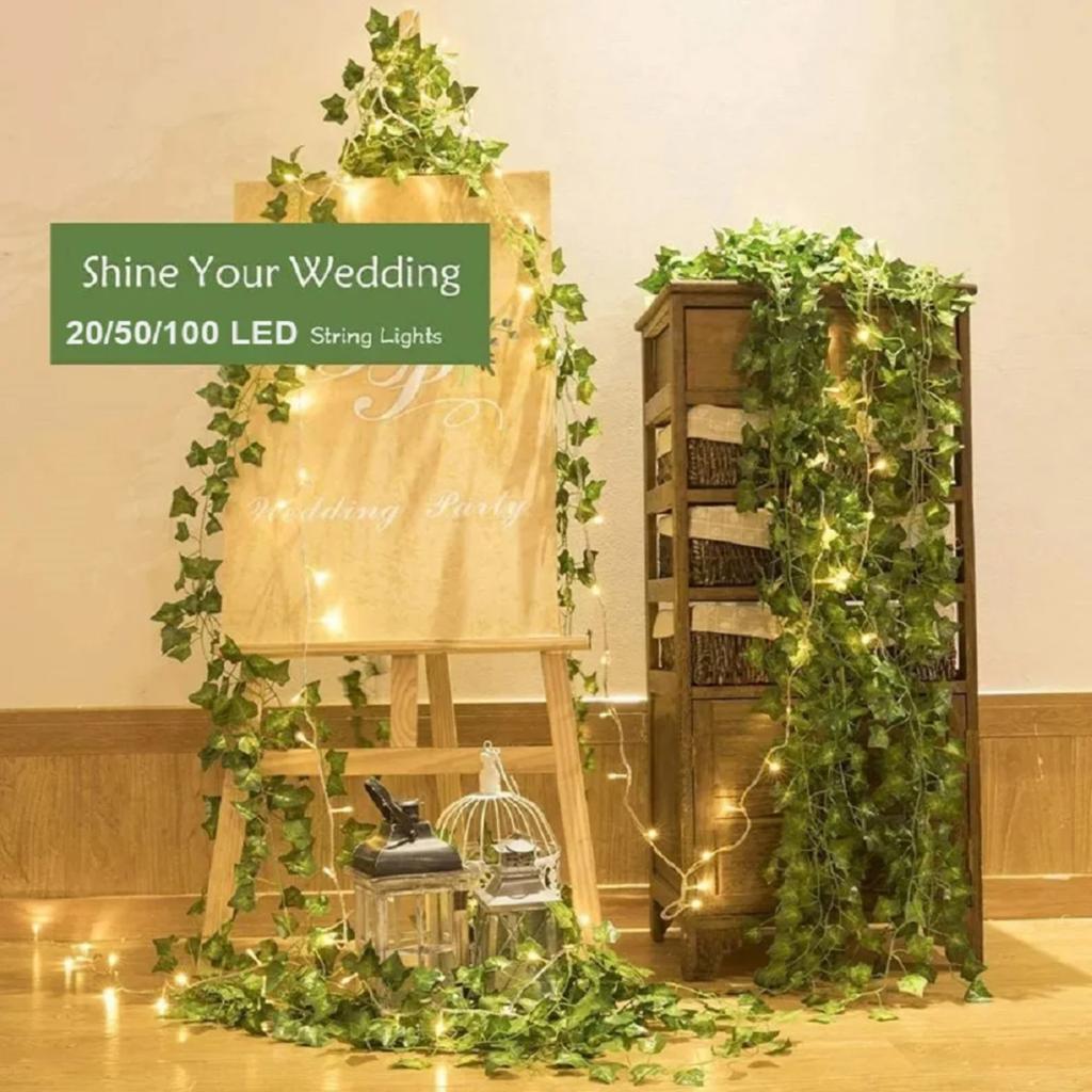 Новые 20/50/100 светодиодных гирлянд на батарейках в виде плюща, водонепроницаемые солнечные рождественские гирлянды для сада, свадьбы, вечеринки, украшения для дома и улицы