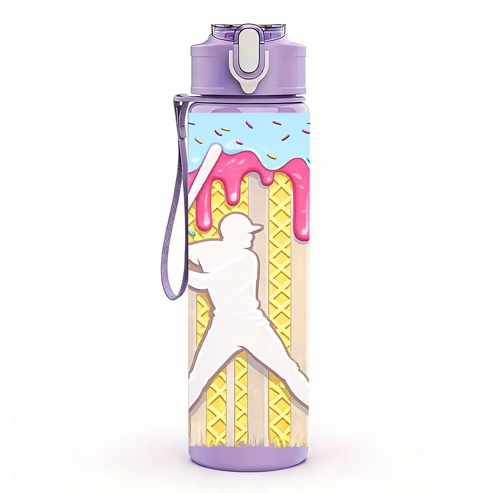 1PC Baseball Batter Player Silhouette Print 750ml Color Plastic Sports Water Bottle Leakproof Flip Straw Lid Suitable for Sports Office Home Use