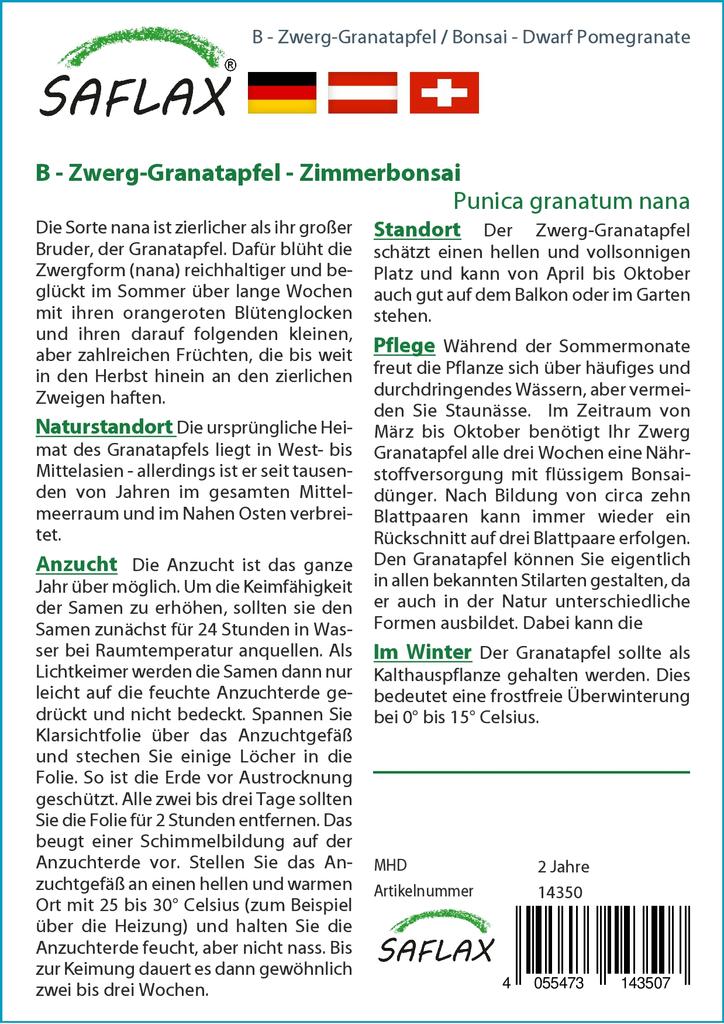 SAFLAX Garden in the Bag - Бонсай - Карликовый гранат - 50 семян - С субстратом в подходящем пакете-стойке - Punica granatum nana
