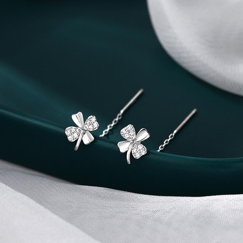 Серьги-гвоздики с четырехлистным клевером и длинной кисточкой для женщин, Худеющий дизайн круглого лица, Залечивание проколов ушей