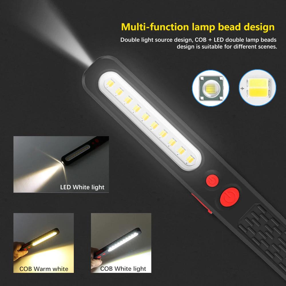 Мощный светодиодный рабочий фонарь COB с зарядкой от USB, магнитный фонарь для авторемонта, бесступенчатая регулировка яркости, водонепроницаемый фонарь