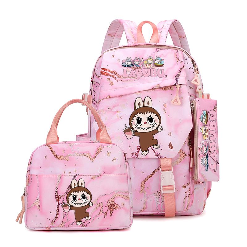 3Pcs/set Cute Printed Backpack Lunch Bag Pencil Case Teen Child Girl Kid Schoolbag Student Bookbag Knapsack Women Travel Bag Gift