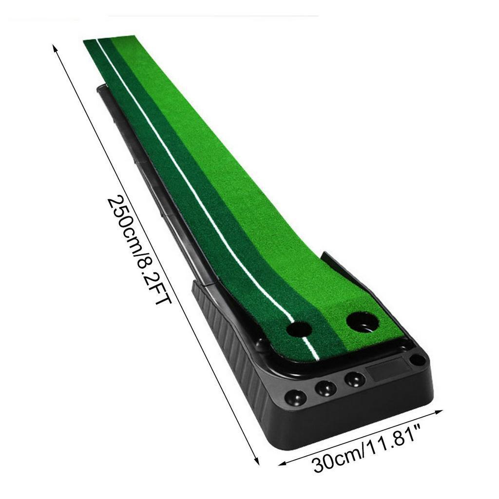 Коврик для гольфа для паттинга Тренажер для паттера для гольфа Зеленый ковер для паттера Набор для практики Возврат мяча Мини-гольф Паттинг Фервей 250 x 30 см