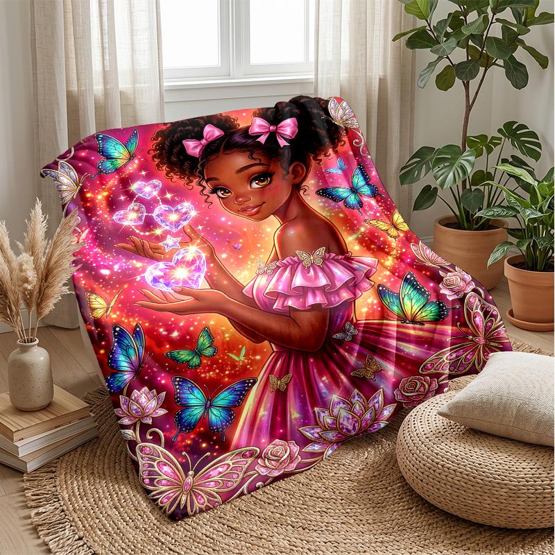 Butterfly Fantasy World blanket Personalized Name Flannel Blanket Soft Cozy Plush Throw for Sofa Bed Lightweight Home Decor