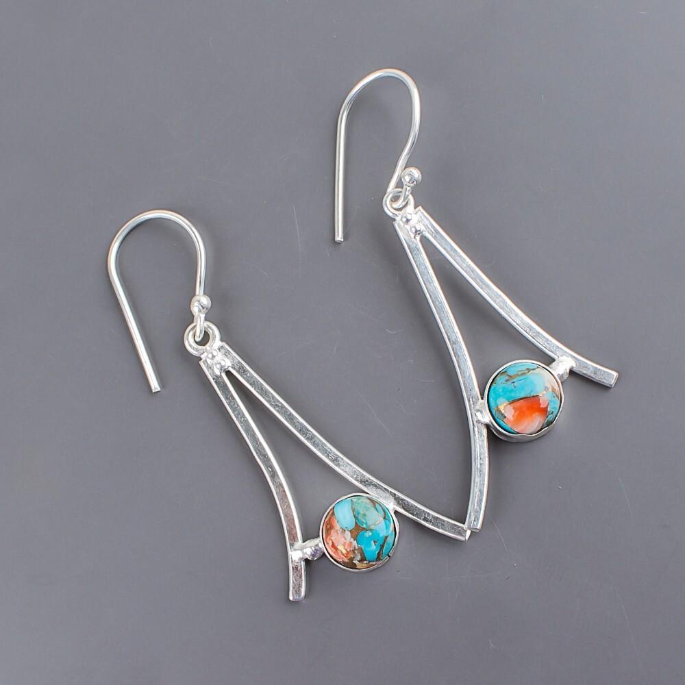 Spiny Oyster Gemstone 925 Sterling Silver Jewelry Handcrafted Earrings 1.45" EE-66-20