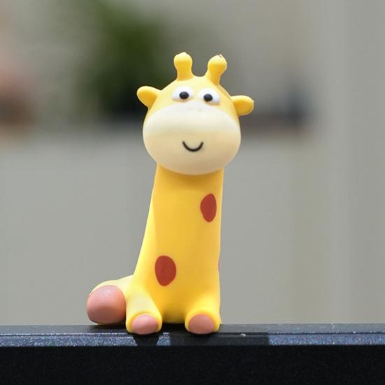 4Pcs Cartoon Figurine Computer Monitor Decoration Fruit Cat Extinguisher Giraffe God of Wealth Statue Resin Sculpture Car Dashboard Ornament