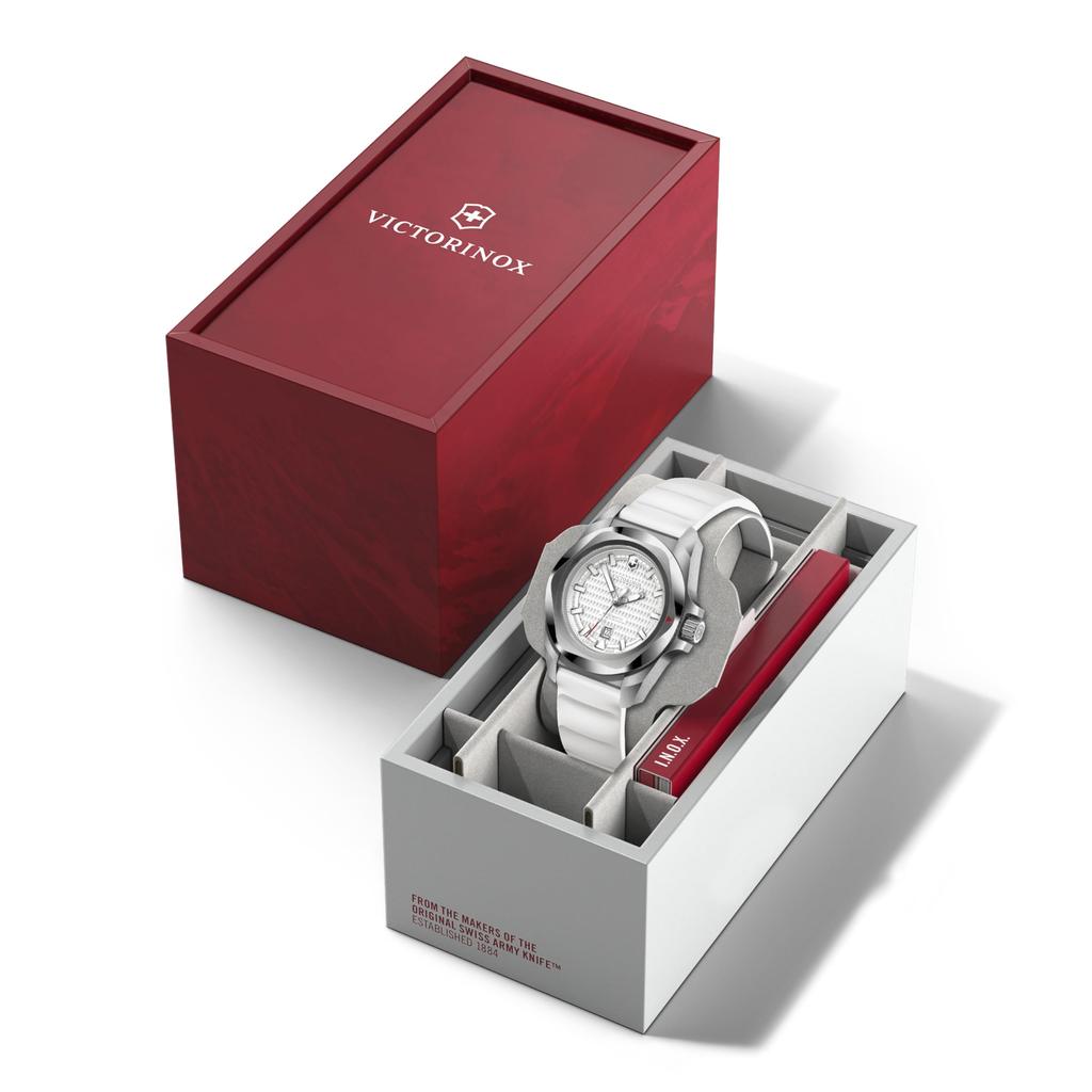 Victorinox SmallAuto Автоматические Белые Белые Резиновые 100м Водонепроницаемые Ударопрочные Взаимозаменяемые Швейцарские Inox I.N.O.X. Женские часы, 32 мм, Циферблат, Ремешок, Аналоговые,