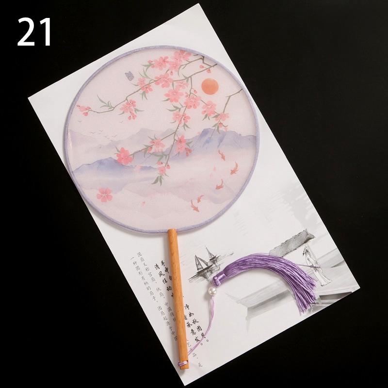 1шт классические печатные кисточки с длинной ручкой круглые веера круглый свадебный веер