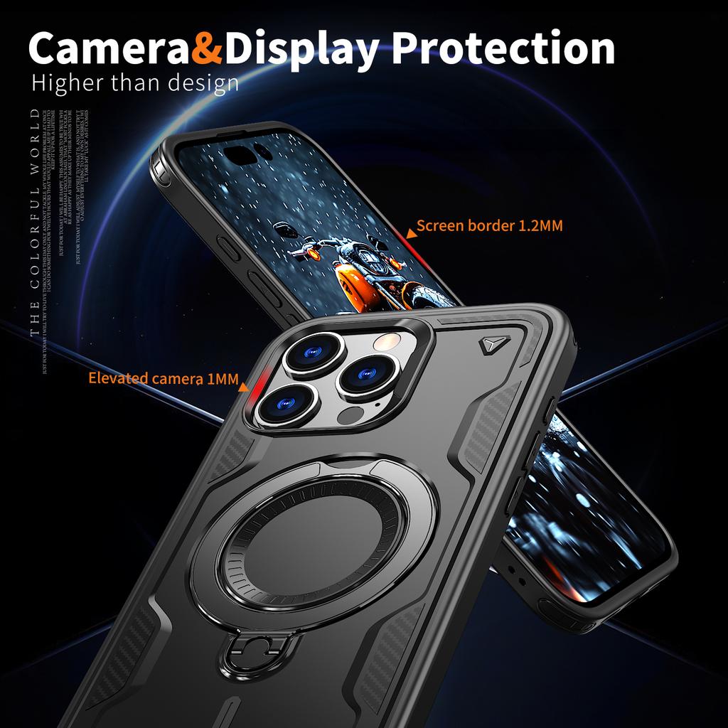 Бронированный чехол для iPhone 16 13 12 14 15 Pro Max Plus Магнитный Magsafe Беспроводная зарядка Вращающееся на 360 градусов кольцо-подставка Противоударный чехол