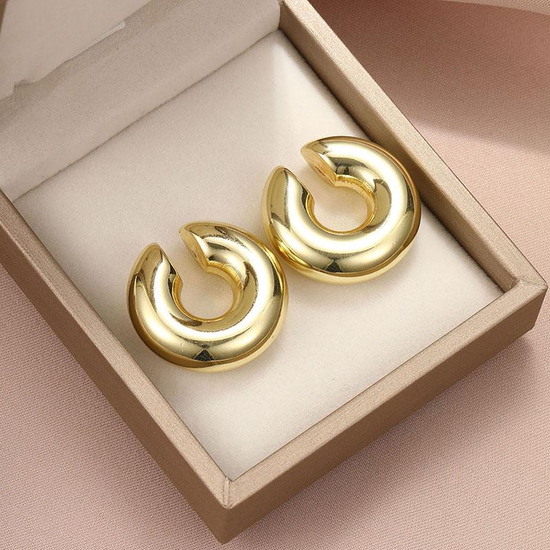 Гипербола Большие Массивные Непрокалываемые Позолоченные CCB Круглые Ушные Манжеты Серьги для Женщин Толстые Круглые Легкие Зажимы для Ушей Украшения