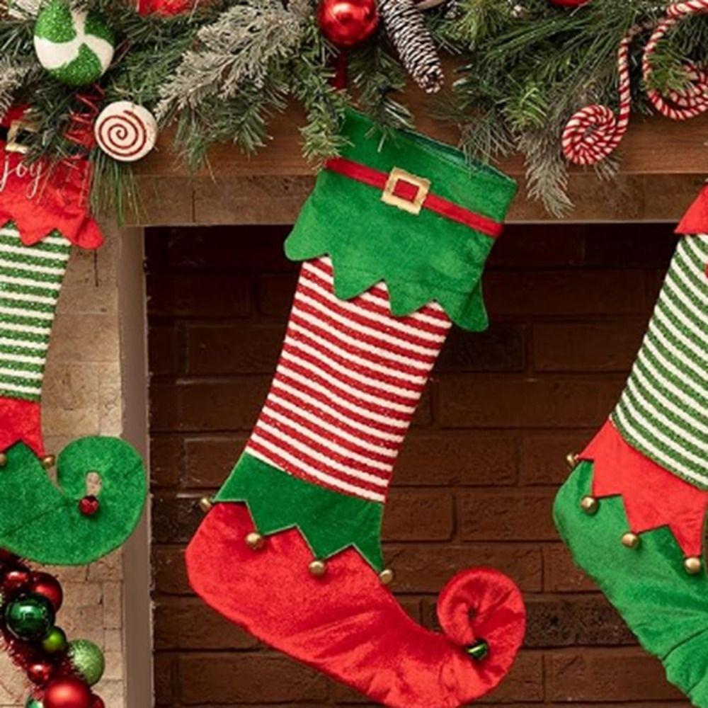 Подвесные рождественские носки Эльфа Красный/Зеленый Украшения для рождественской елки Носок Эльфа Феи Вечеринка