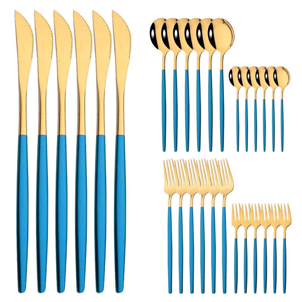 Набор столовых приборов из 30 предметов, черный, золотой, нож, вилка, ложка, набор столовых приборов, столовые приборы из нержавеющей стали, кухонная посуда для вечеринок