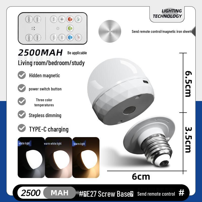Беспроводная RGB LED лампочка с магнитом и зарядкой Type-C для дома, кемпинга и использования на открытом воздухе
