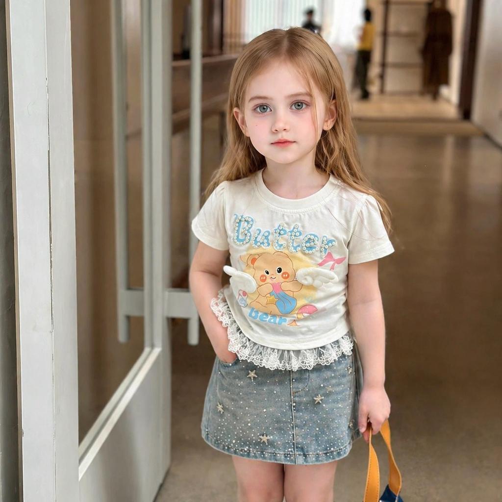 Girls Summer Lightweight Cartoon Short Sleeve T Shirt Cute Princess Top