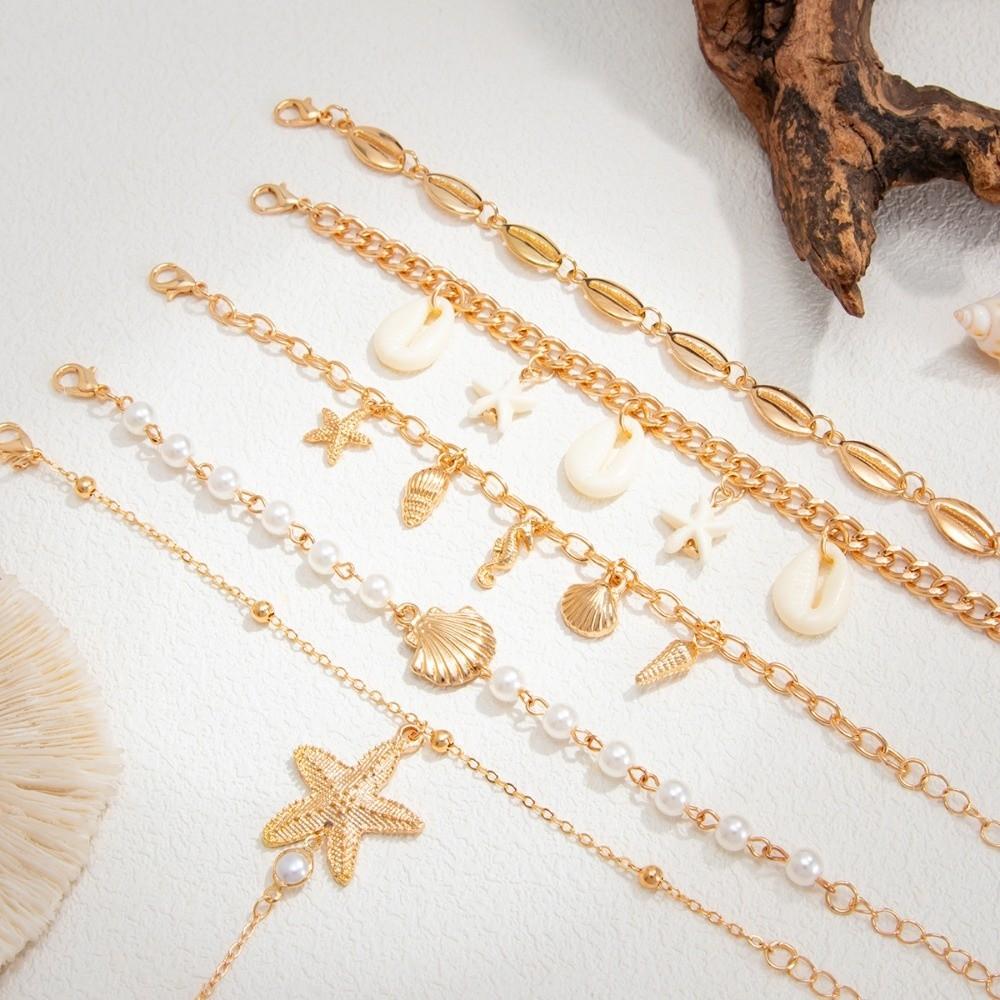 Pearl Conch Beaded Bangles Starfish Wrap Charm Hand Chain New Multilayer Shell Bracelets Gifts