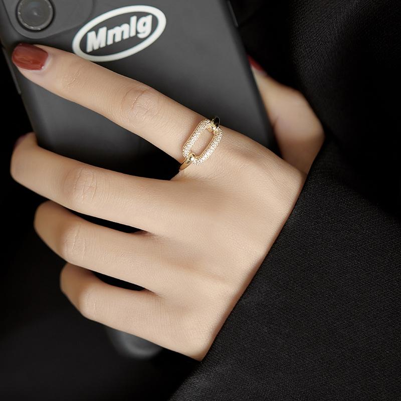 New Goth Hollow Out Square Metal Gold Color Zircon Open Ring For Woman Fashion Shining Jewelry Student Party Luxury Unusual Ring