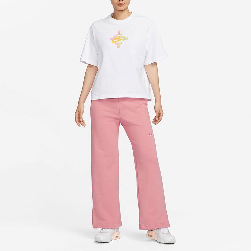 Nike Solid High-Waisted Wide-Leg Knit Sports Pants Women Bottoms Stardust-Red FZ4339-618