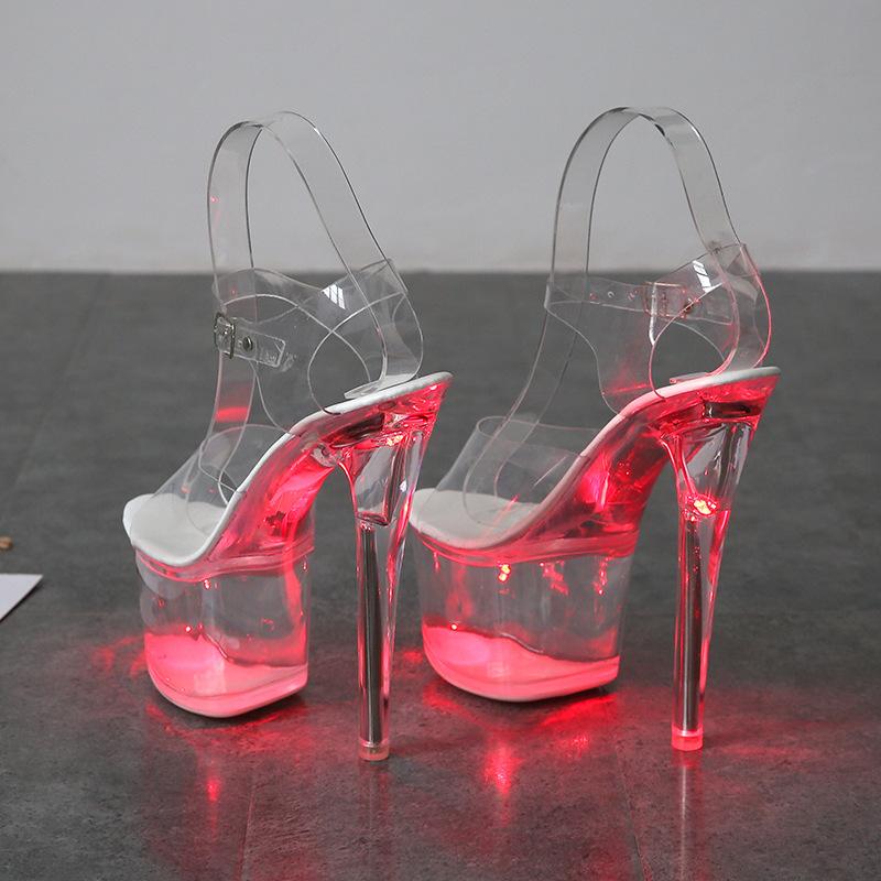 Туфли на высоком каблуке для ночного клуба, светящиеся сандалии, обувь для подиума, для танцев на шесте, с кристаллами, серия 181, каблук 17 см, 7 платформ, LFD