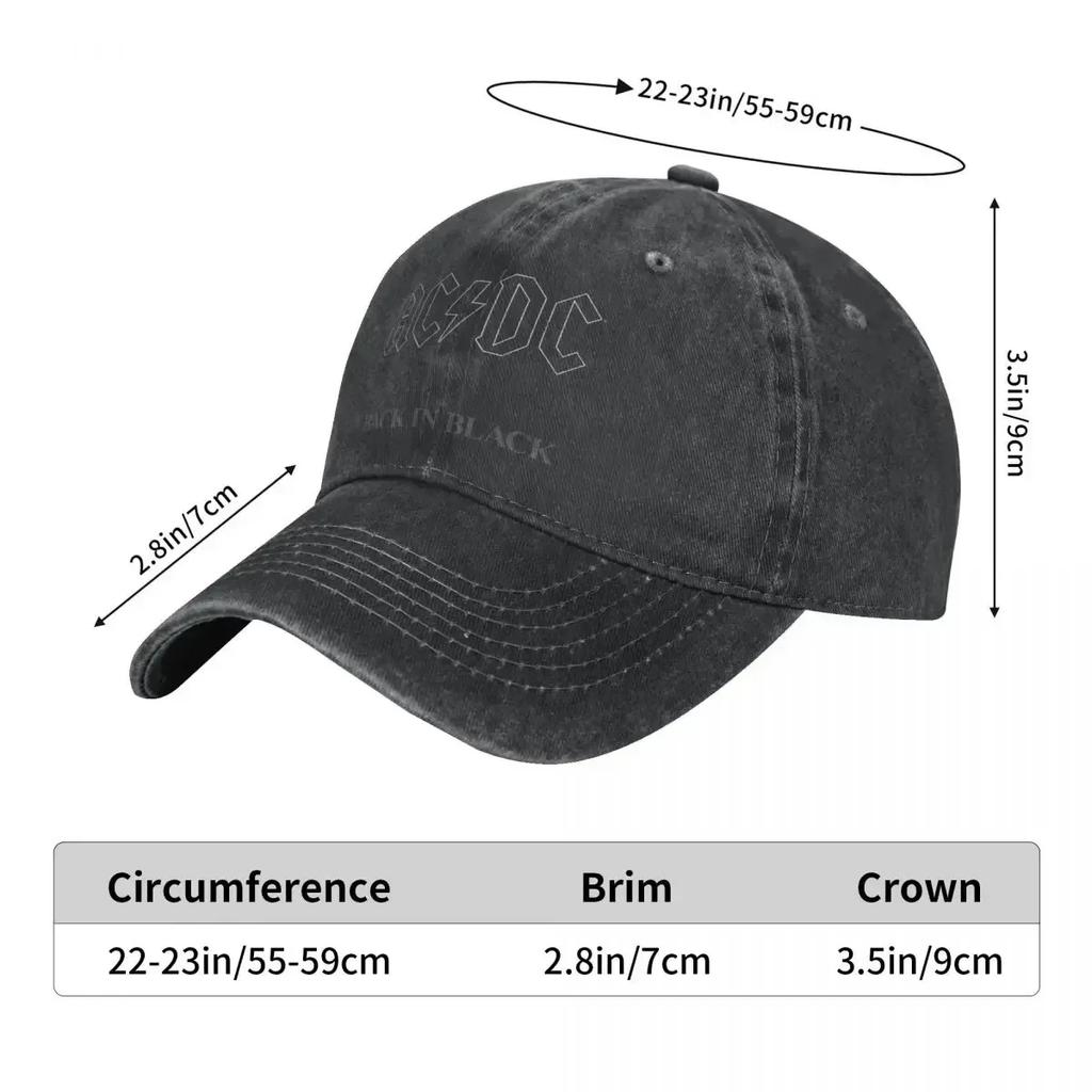 AC-DC Back In Black Unisex Style Baseball Caps Distressed Washed Hats  Casual Outdoor Summer Gift Sun