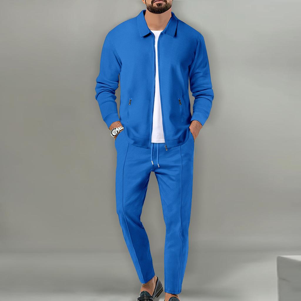 Men's Casual Zipper Pocket Slim Cardigan Pants Suit