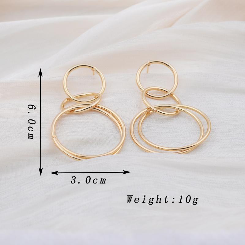 European Vintage Long Round Drop Earrings for Women Three Layer Hollow Circle Dangle Earrings Big Geometry Golden Jewelry