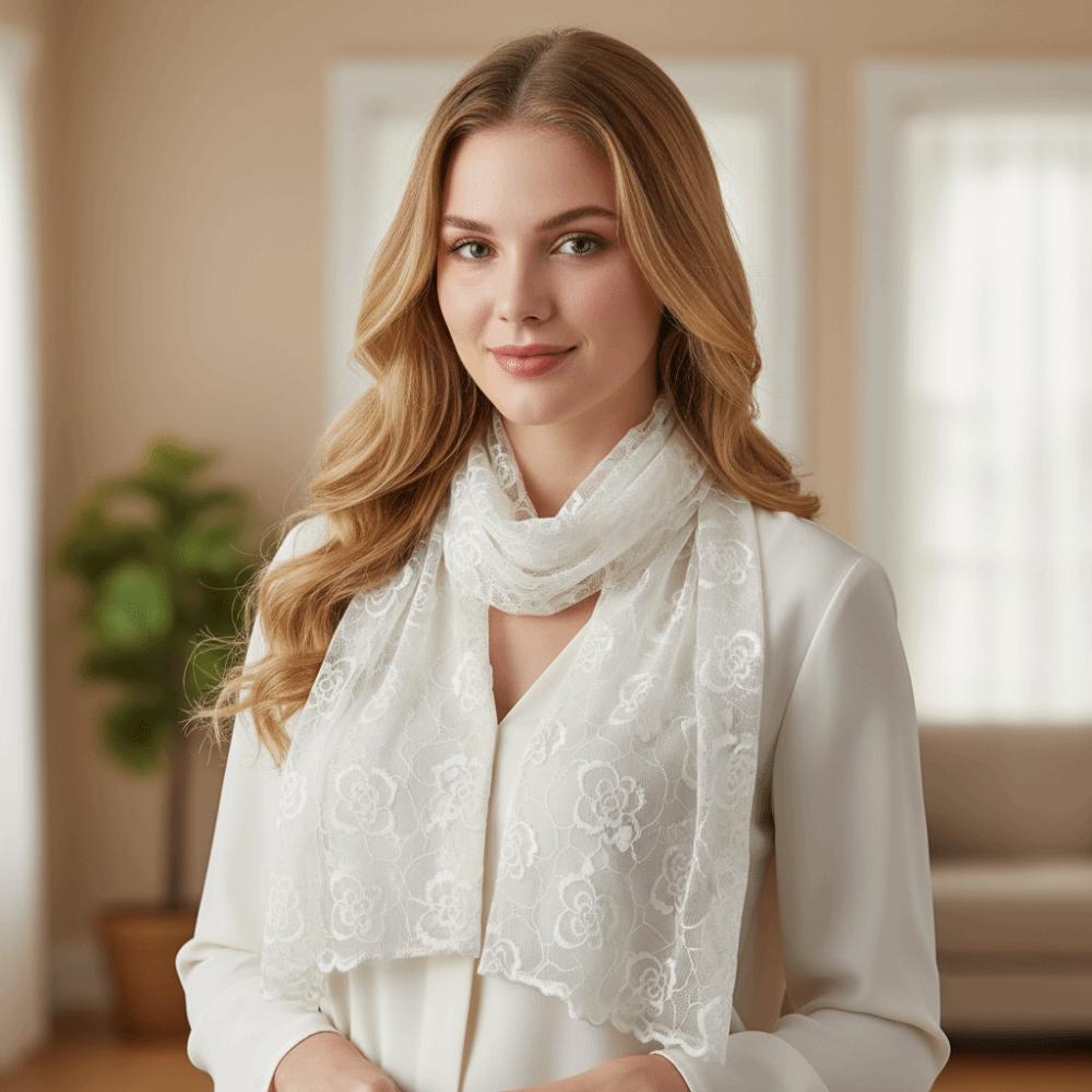 Embroidered Flower Lace Scarf Lightweight Silk Scarf Casual Sunscreen Shawl Women