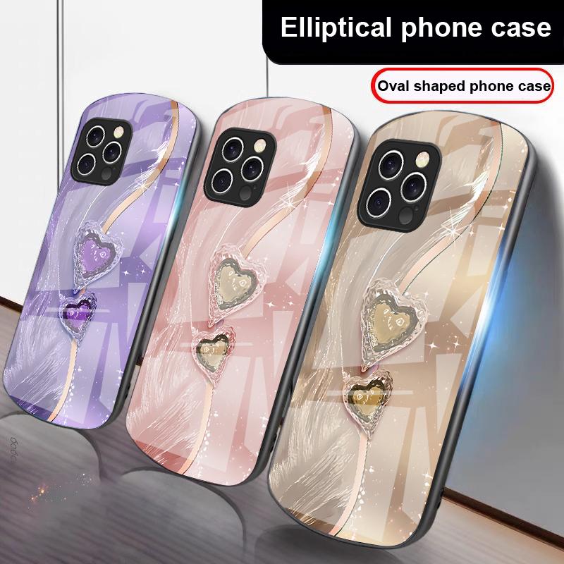 Янтарный Двойная Любовь Для iPhone 16 Pro Max 15 Pro 14 13 12 Mini 11 XS Max XR 7 8 Plu SE 2022 Эллиптический Стеклянный Чехол для Телефона