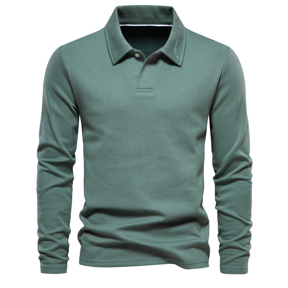 Autumn And Winter New Men'S Washed Long-Sleeved Lapel Polo Shirt Casual Solid Color Top Trendy Versatile Polo