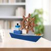 Wooden Sailboat Model Nautical Rudder Artwork Desktop Ship Sailing Boat Decor with Steering Wheel