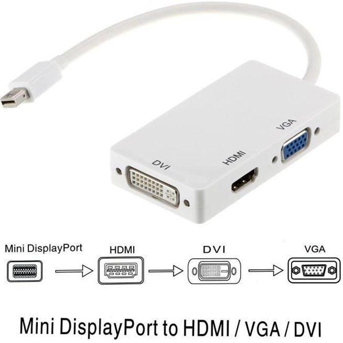 3 en 1 Thunderbolt Mini Display Port MINI DP mâle à HDMI DVI VGA femelle adaptateur câble convertisseur pour Apple MacBook Air Pr...