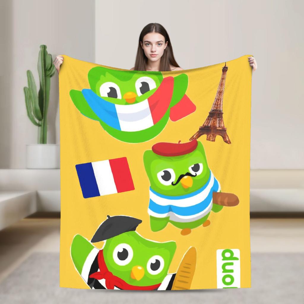 Duolingos Owl Duo Flannel Blanket  Soft Warm Bedding Throws for Couch Bed Camping Comfortable Bedspread Sofa Bed Cover