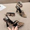Fashion New Sexy Leopard Print Pointed Toe Slingback Sandals Women Summer Open Toe Buckle Strap Gladiator High Heels Party Dress Shoes