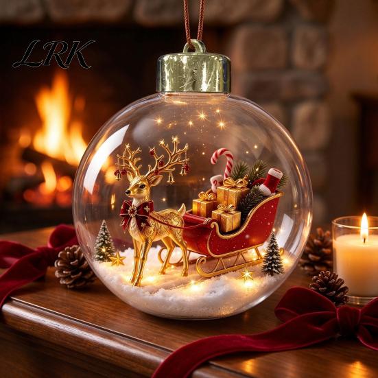 3D Winter Scene Decor Glowing Christmas Story Ornament, Light Up Mini Holiday Hanging Ornaments, Acrylic Festive Party Clear Ball Decoration for Xmas