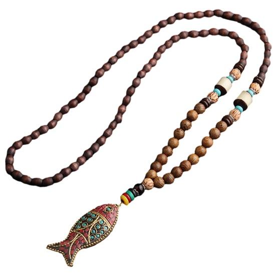 Винтажное ожерелье с подвеской в ​​этническом стиле, ожерелье из дерева, бисера, ручной работы, женский свитер, ожерелье, ювелирное изделие, подарок, модные аксессуары