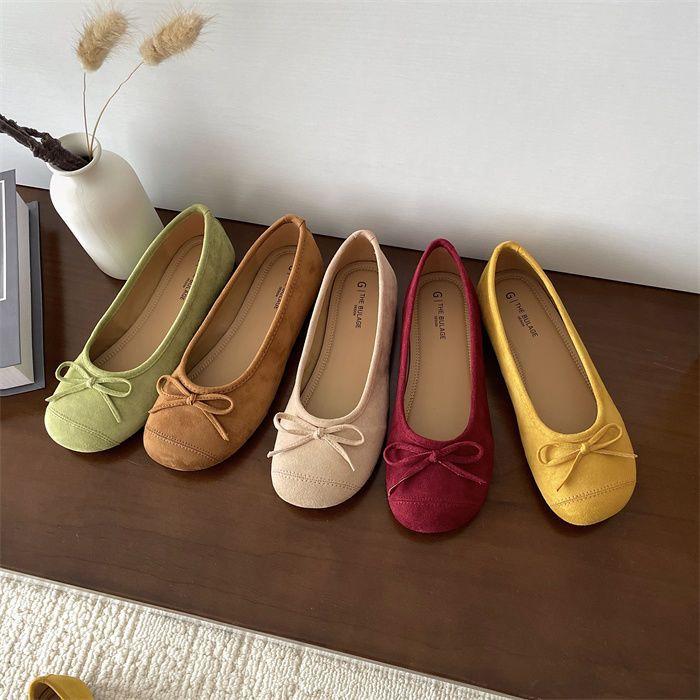 Небольшое горлышко с плоским дном бантиком матовый бархат круглая голова туфли нежные маленькие ароматные балетки с мягкой подошвой осень 2025 новые модели