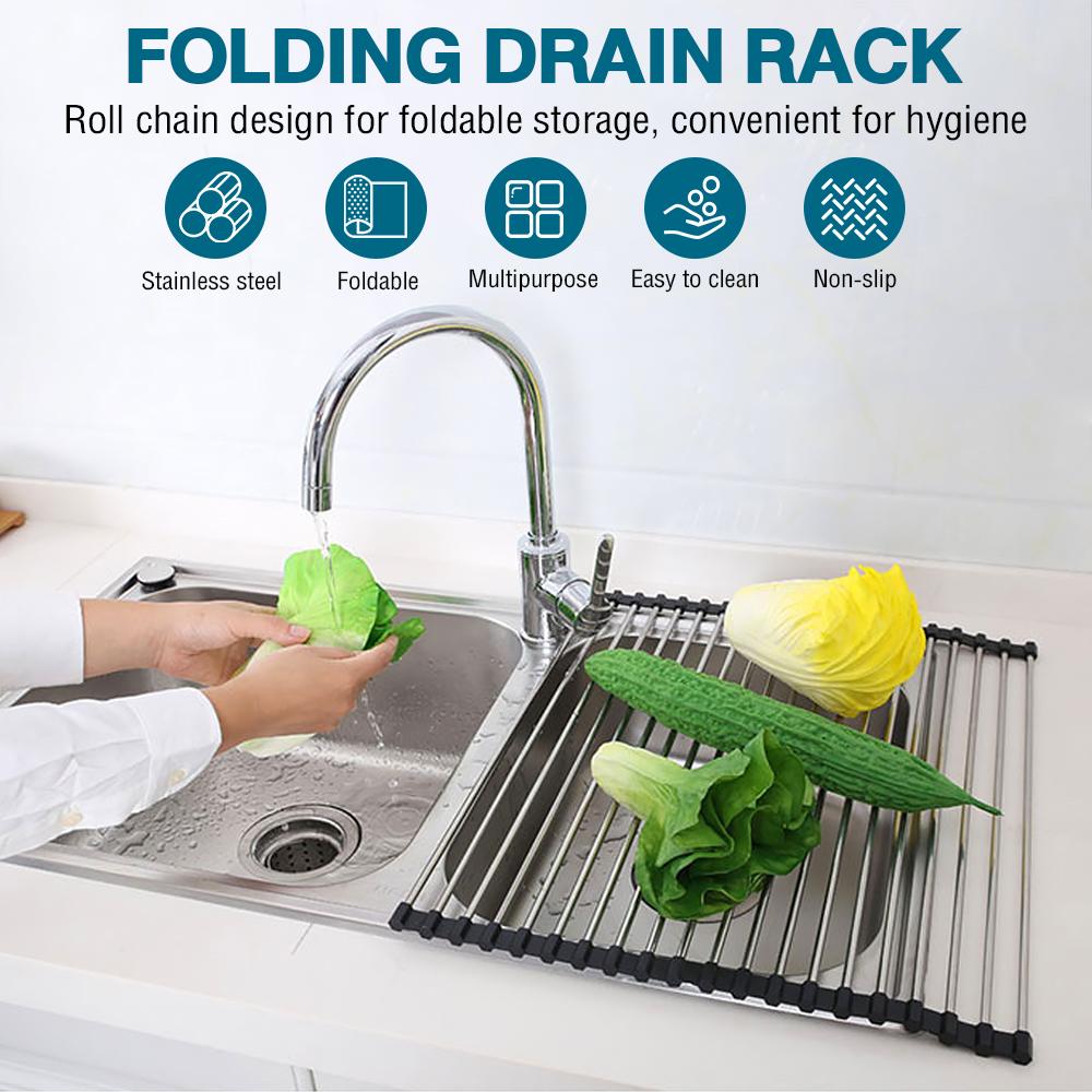 Foldable Dish Drainer Roll Up Dish Drying Rack Dish Drainer Shelf Organizer Tableware Plate Storage Rack Kitchen Accessories