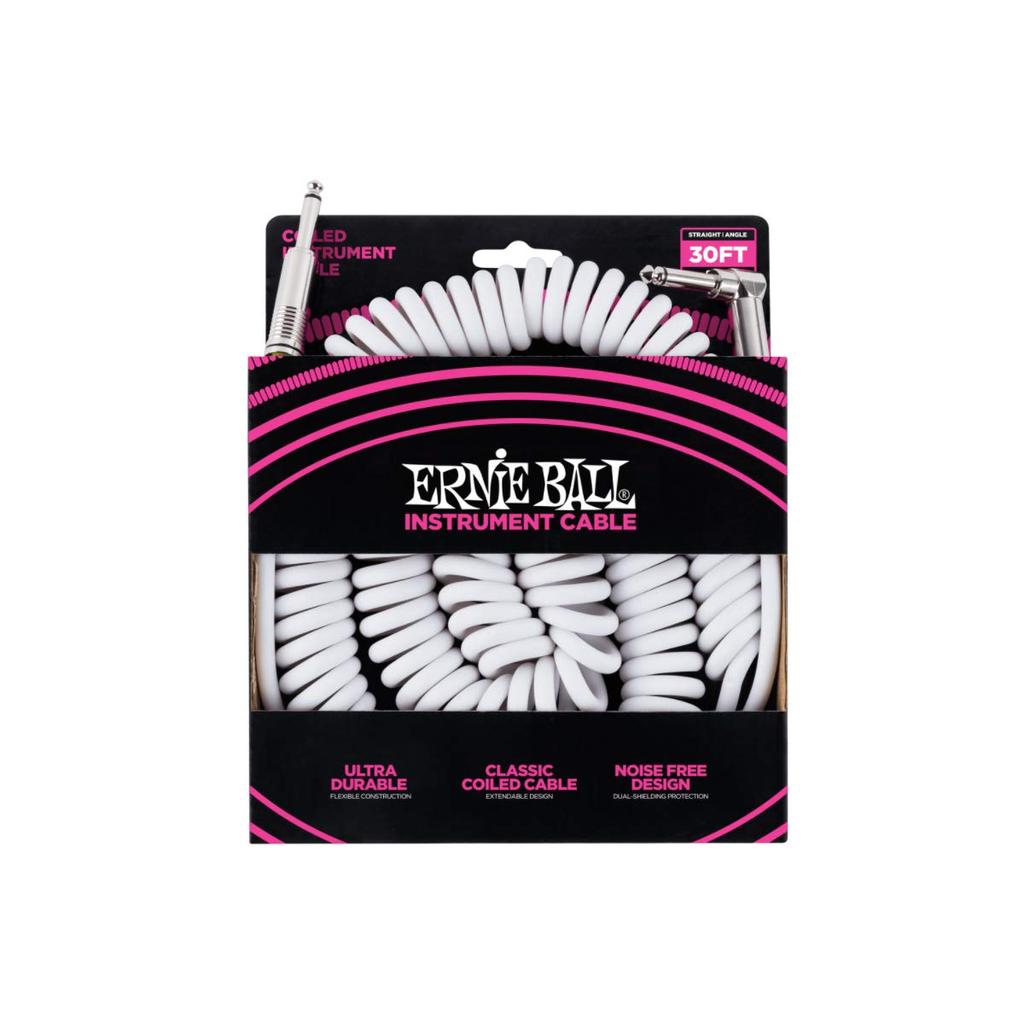 Genuine Ernie Ball 6045 Guitar Coiled Cable, 30 Feet, White, 9.14m